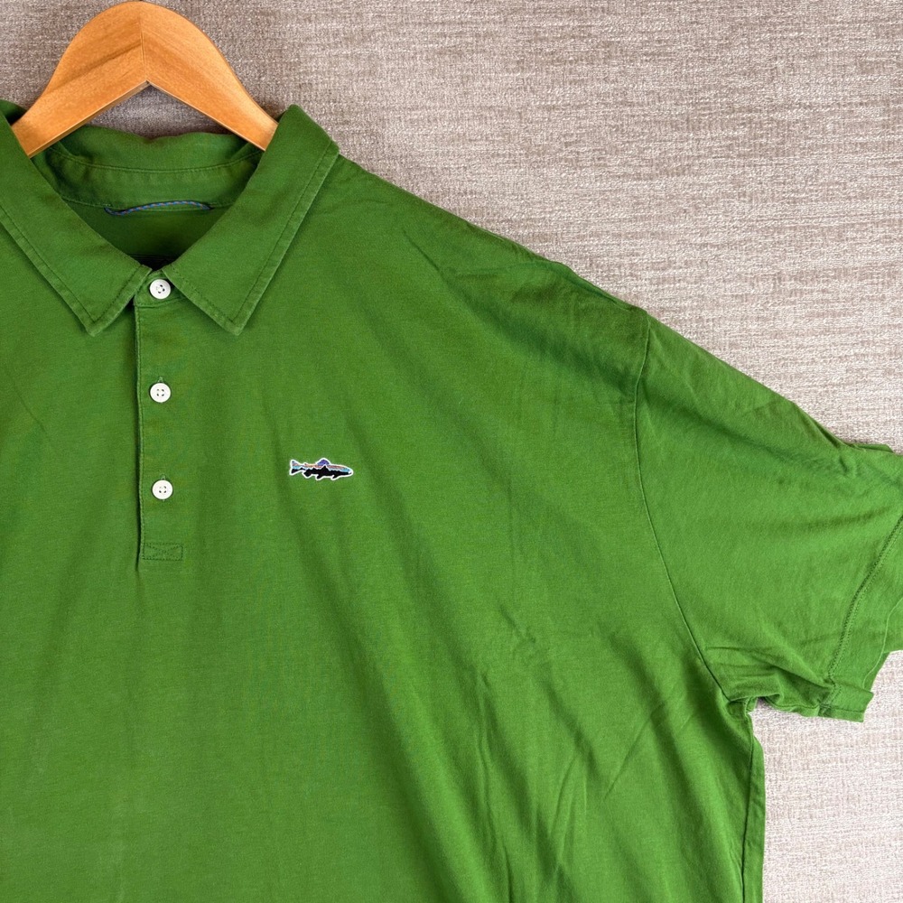 Patagonia Fitz Roy Trout Polo Mens 3XL Green Short Sleeve Organic Cotton EUC